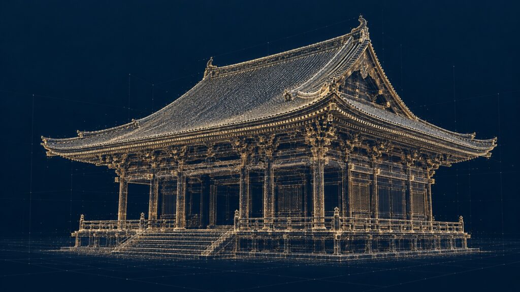 線で描かれた寺院のデジタルアーカイブのイメージ